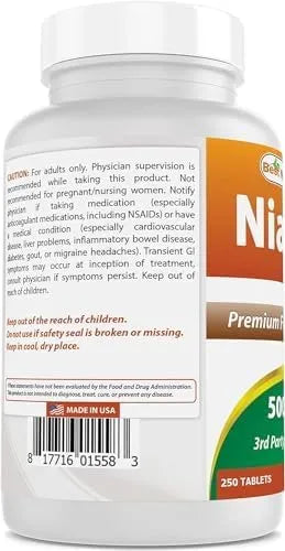 BEST NATURALS - Best Naturals Niacin 500Mg. 250 Tabletas 2 Pack - The Red Vitamin MX - Suplementos Alimenticios - {{ shop.shopifyCountryName }}