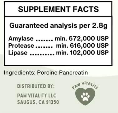 Paw Vitality Pancreatin 10X Pancreatic enzymes for Dogs and Cats 285Gr.