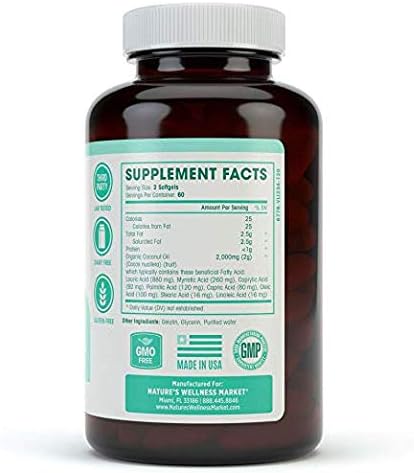 Natures Wellness Organic Coconut Oil 2000Mg. 120 Capsulas Blandas