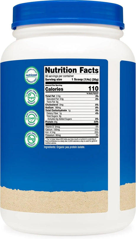 NUTRICOST - Nutricost Organic Pea Protein Isolate Powder Unflavored 907Gr. - The Red Vitamin MX - Suplementos Alimenticios - {{ shop.shopifyCountryName }}