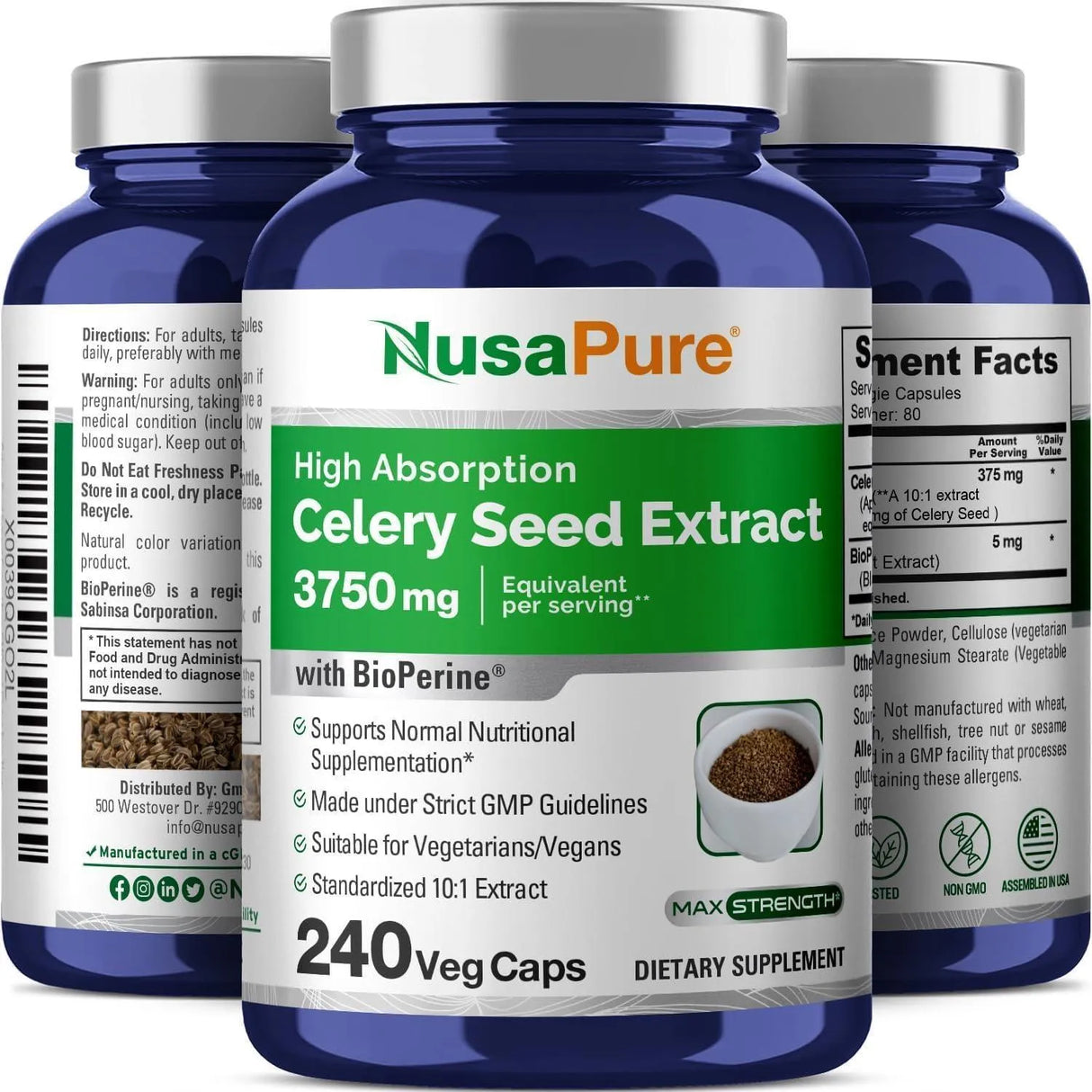 NUSAPURE - NusaPure Celery Seed Extract 3750Mg. 240 Capsulas - The Red Vitamin MX - Suplementos Alimenticios - {{ shop.shopifyCountryName }}