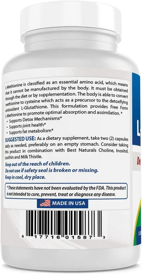 BEST NATURALS - Best Naturals L-Methionine 500Mg. 120 Capsulas - The Red Vitamin MX - Suplementos Alimenticios - {{ shop.shopifyCountryName }}