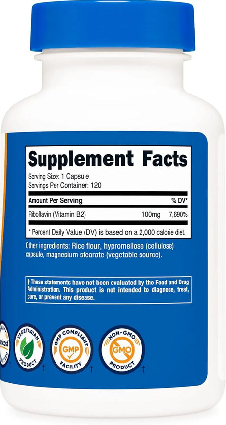 NUTRICOST - Nutricost Vitamin B2 100Mg. 120 Capsulas - The Red Vitamin MX - Suplementos Alimenticios - {{ shop.shopifyCountryName }}