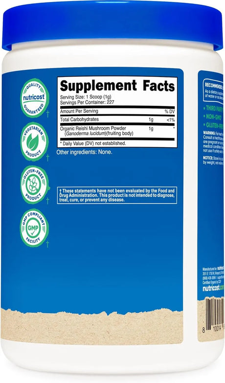 NUTRICOST - Nutricost Organic Reishi Mushroom Powder 227Gr. - The Red Vitamin MX - Suplementos Alimenticios - {{ shop.shopifyCountryName }}