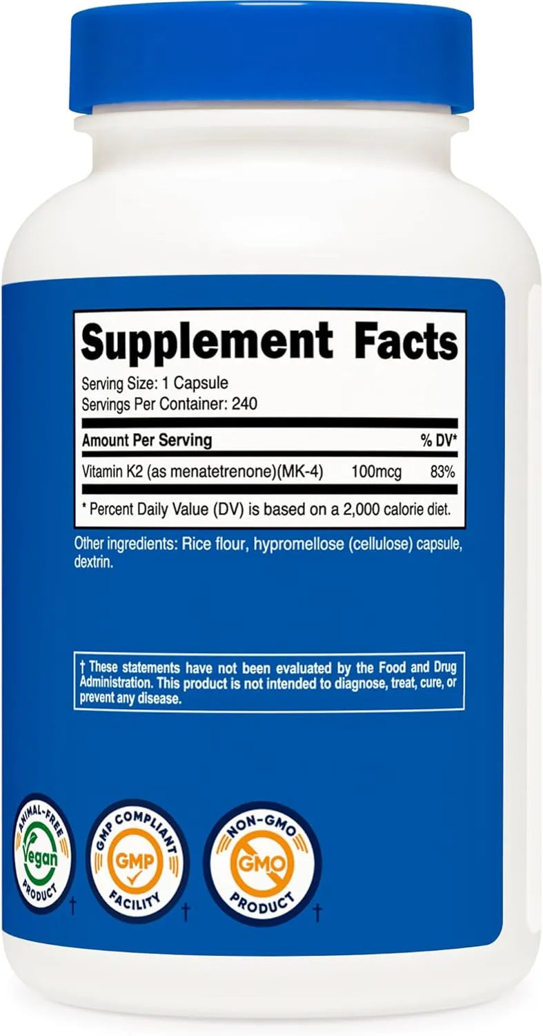 NUTRICOST - Nutricost Vitamin K2 MK4 100mcg 240 Capsulas - The Red Vitamin MX - Suplementos Alimenticios - {{ shop.shopifyCountryName }}