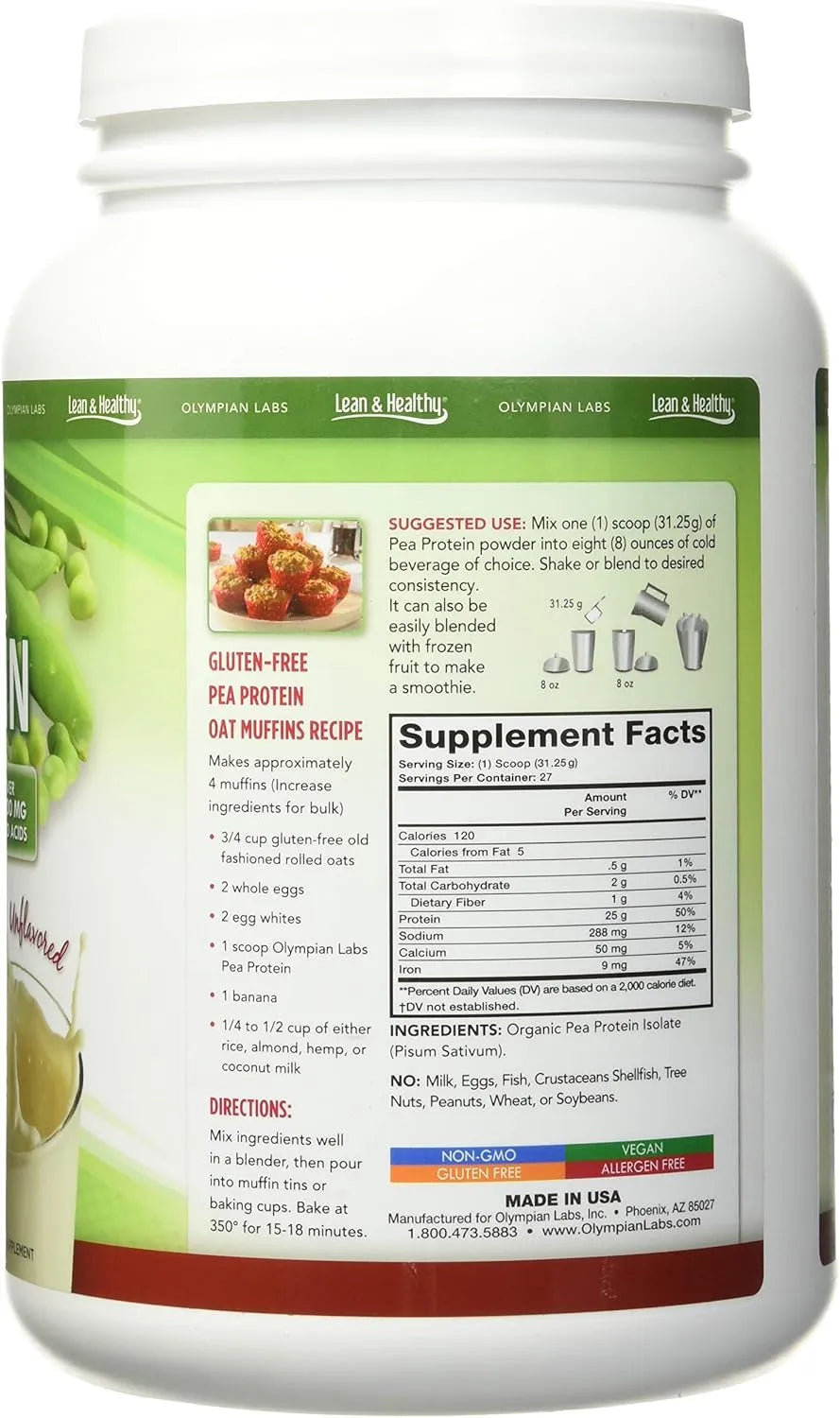 OLYMPIAN LABS - Olympian Labs Plant Based Pea Protein Powder Unflavored 843Gr. - The Red Vitamin MX - Suplementos Alimenticios - {{ shop.shopifyCountryName }}