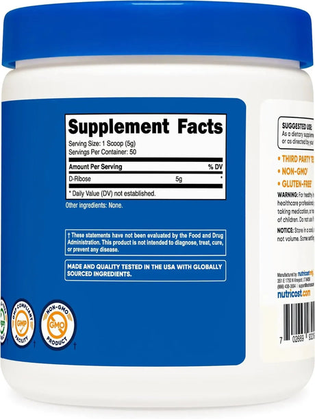 NUTRICOST - Nutricost D-Ribose Powder 250Gr. - The Red Vitamin MX - Suplementos Alimenticios - {{ shop.shopifyCountryName }}