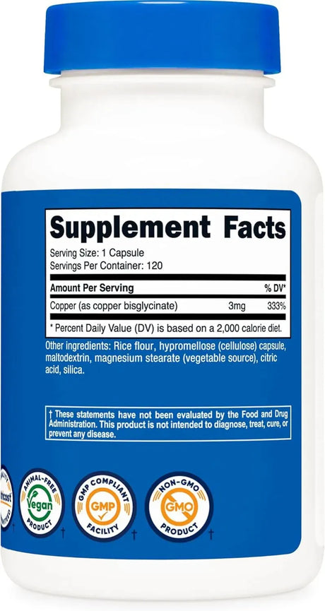 NUTRICOST - Nutricost Copper Glycinate 3Mg. 120 Capsulas - The Red Vitamin MX - Suplementos Alimenticios - {{ shop.shopifyCountryName }}