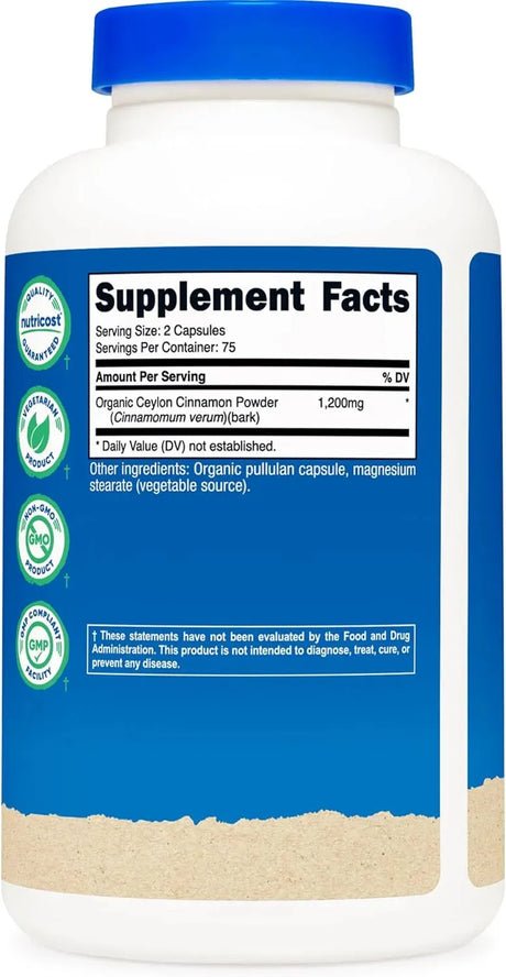 NUTRICOST - Nutricost Organic Cinnamon 1200Mg. 150 Capsulas - The Red Vitamin MX - Suplementos Alimenticios - {{ shop.shopifyCountryName }}