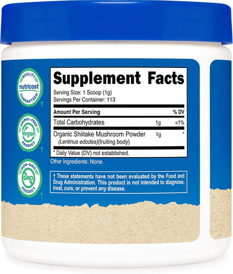 NUTRICOST - Nutricost Organic Shiitake Mushroom Powder 113Gr. - The Red Vitamin MX - Suplementos Alimenticios - {{ shop.shopifyCountryName }}