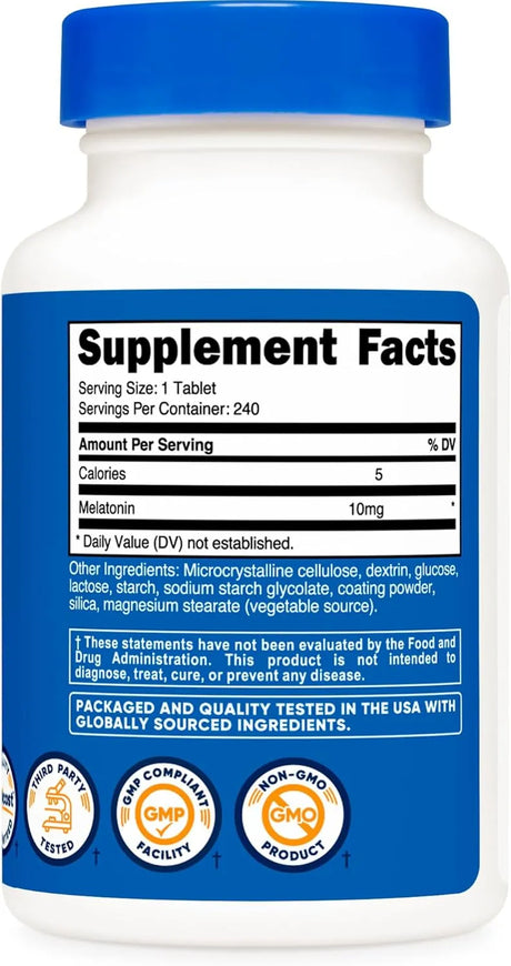 NUTRICOST - Nutricost Melatonin 10Mg. 240 Tabletas - The Red Vitamin MX - Suplementos Alimenticios - {{ shop.shopifyCountryName }}