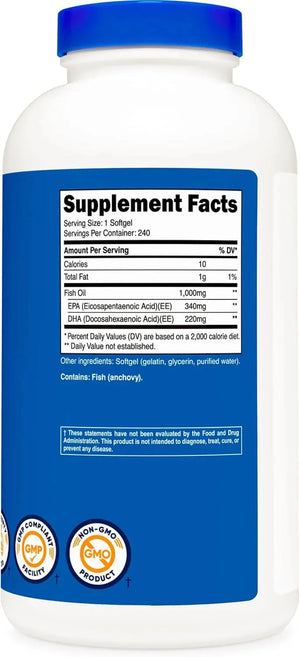 NUTRICOST - Nutricost Fish Oil Omega 3 1000Mg. 240 Capsulas Blandas - The Red Vitamin MX - Suplementos Alimenticios - {{ shop.shopifyCountryName }}