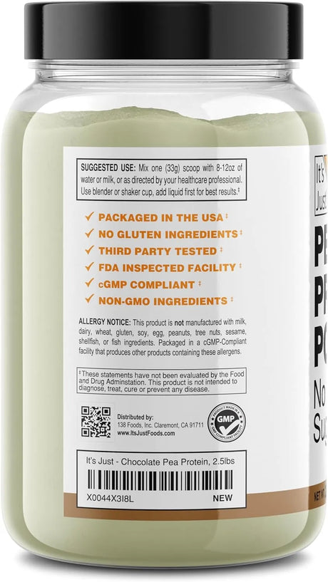 IT´S JUST! - It's Just! 100% Pea Protein Chocolate 1,134Gr. - The Red Vitamin MX - Suplementos Alimenticios - {{ shop.shopifyCountryName }}