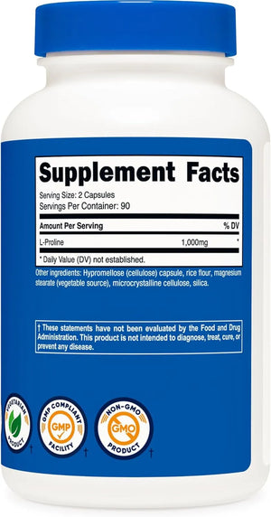 NUTRICOST - Nutricost L-Proline 1000Mg. 180 Capsulas - The Red Vitamin MX - Suplementos Alimenticios - {{ shop.shopifyCountryName }}
