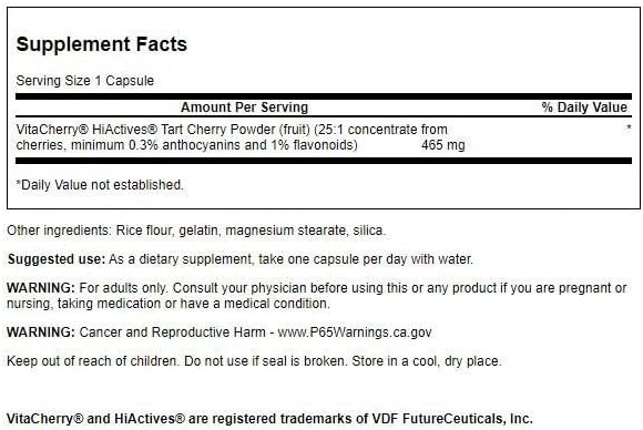 Swanson HiActives Tart Cherry 465Mg. 60 Capsulas