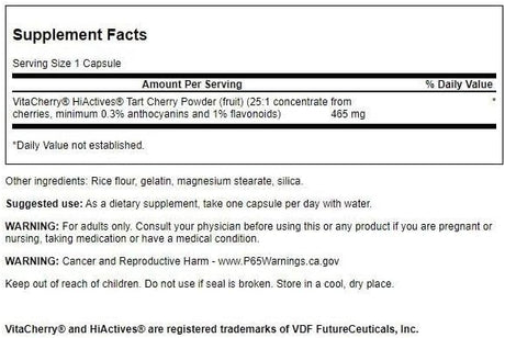 Swanson HiActives Tart Cherry 465Mg. 60 Capsulas