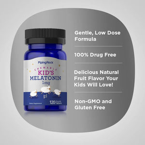 PIPING ROCK - Piping Rock Kids Melatonin 1Mg. 120 Tabletas Masticables - The Red Vitamin MX - Suplementos Alimenticios - {{ shop.shopifyCountryName }}