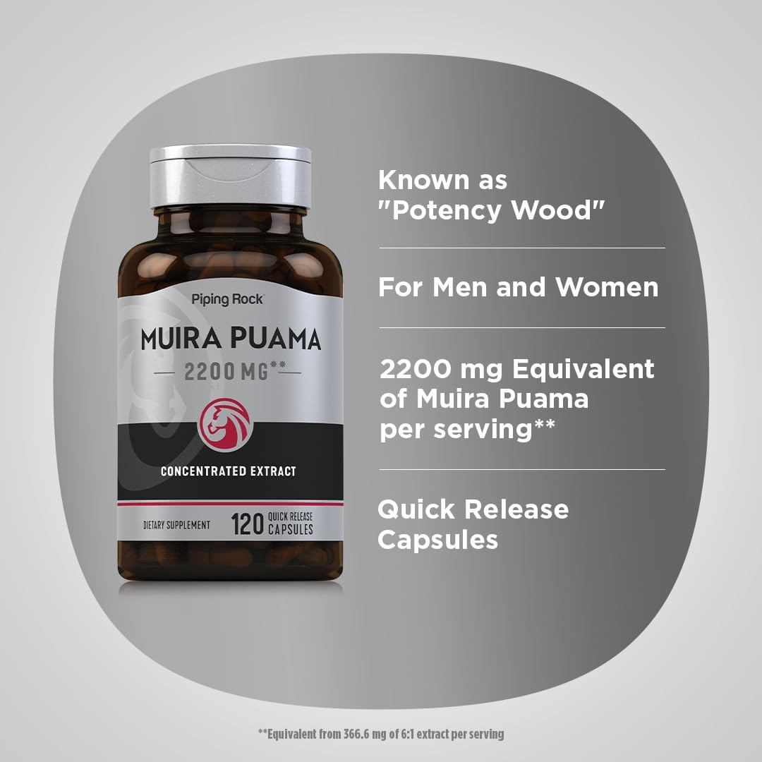 Piping Rock Muira Puama Root Extract 2200Mg. 120 Capsulas