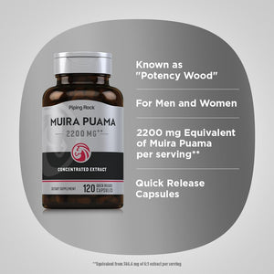 Piping Rock Muira Puama Root Extract 2200Mg. 120 Capsulas