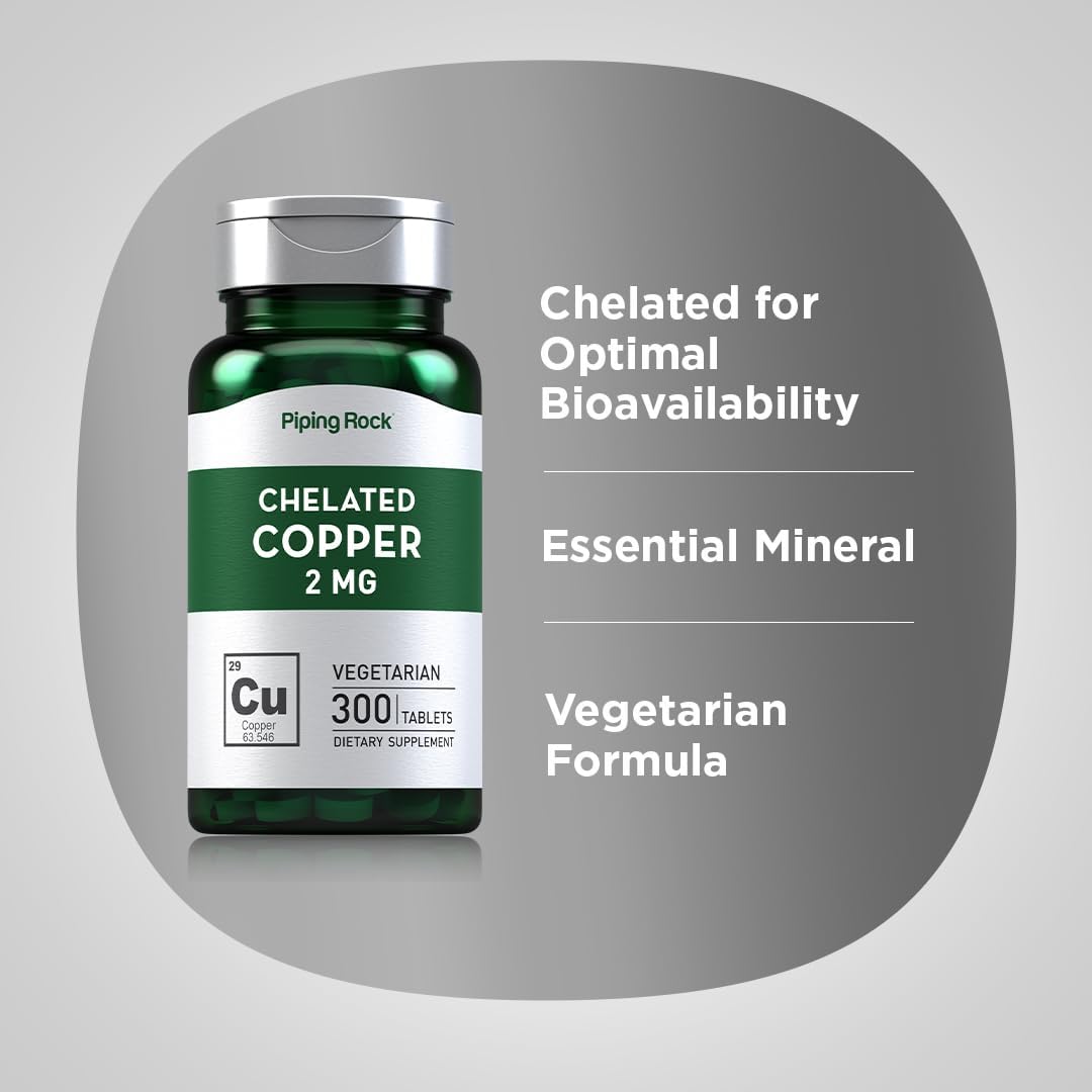 Piping Rock Chelated Copper 2Mg. 300 Tabletas