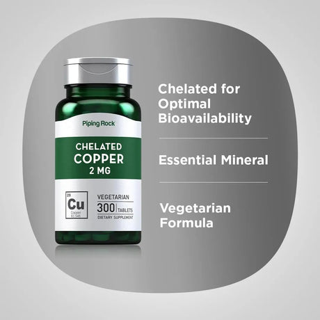 PIPING ROCK - Piping Rock Chelated Copper 2Mg. 300 Tabletas - The Red Vitamin MX - Suplementos Alimenticios - {{ shop.shopifyCountryName }}