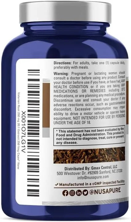 NUSAPURE - NusaPure Valerian Root 20:1 Extract 250 Capsulas - The Red Vitamin MX - Suplementos Alimenticios - {{ shop.shopifyCountryName }}