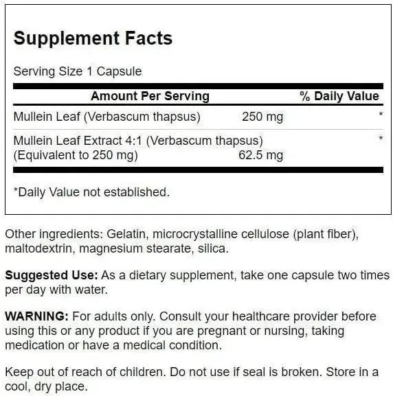 SWANSON - Swanson Mullein Leaf Extract 250Mg. 60 Capsulas - The Red Vitamin MX - Suplementos Alimenticios - {{ shop.shopifyCountryName }}