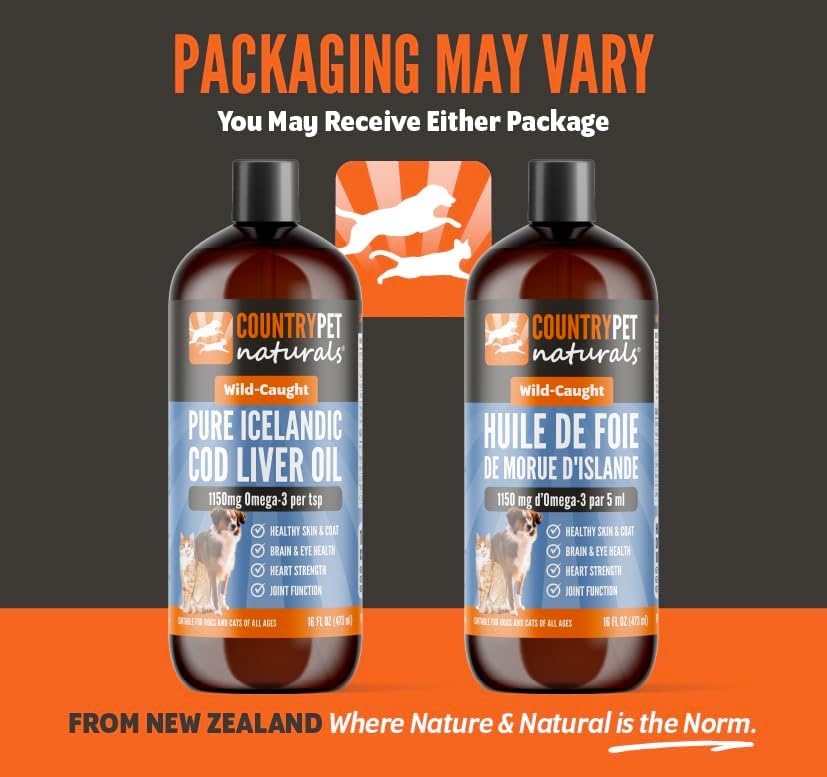 COUNTRYPET NATURALS - CountryPet Naturals Wild Caught Pure Cod Liver Oil 16 Fl.Oz. - The Red Vitamin MX - Aceite De Pescado Para Perros - {{ shop.shopifyCountryName }}