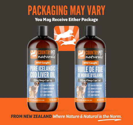 COUNTRYPET NATURALS - CountryPet Naturals Wild Caught Pure Cod Liver Oil 16 Fl.Oz. - The Red Vitamin MX - Aceite De Pescado Para Perros - {{ shop.shopifyCountryName }}