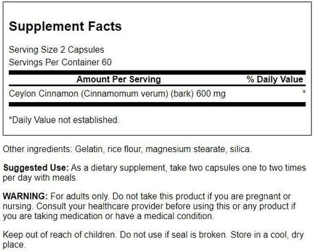 Swanson Full Spectrum True Cinnamon 300Mg. 120 Capsulas