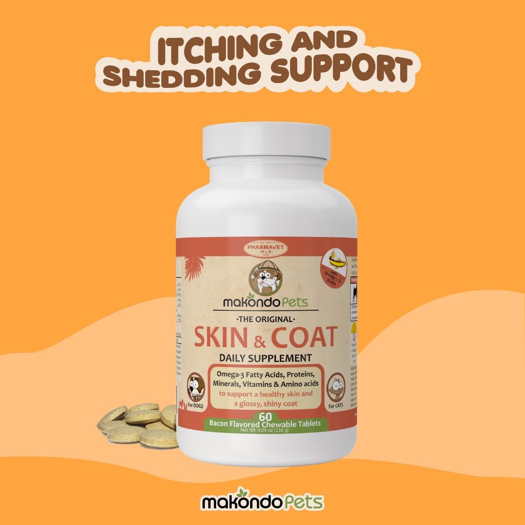 Makondo Pets Skin and Coat Supplement with Fish Oil and Omega 3 for Dogs 60 Tabletas Masticables