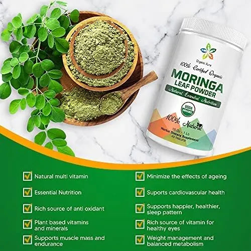 ORGANIC AURA - Organic Aura Certified Organic Moringa Leaf Powder 1 Lb. - The Red Vitamin MX - Suplementos Alimenticios - {{ shop.shopifyCountryName }}