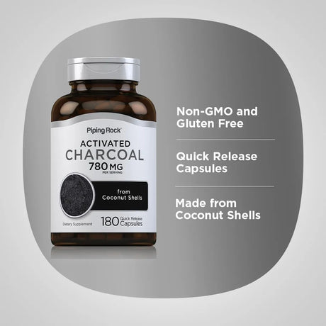 PIPING ROCK - Piping Rock Activated Charcoal 780Mg. 180 Capsulas - The Red Vitamin MX - Suplementos Alimenticios - {{ shop.shopifyCountryName }}