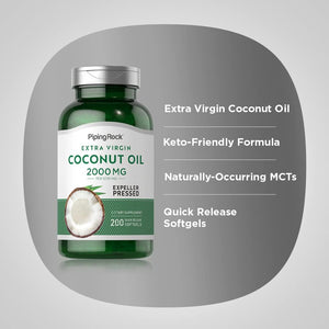 Piping Rock Coconut Oil 2000Mg. 200 Capsulas Blandas