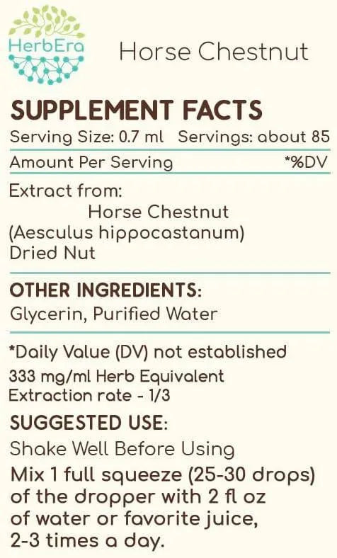 HERBERA - HerbEra Horse Chestnut B60 Alcohol-Free Herbal Extract Tincture 2 Fl.Oz. - The Red Vitamin MX - Suplementos Alimenticios - {{ shop.shopifyCountryName }}