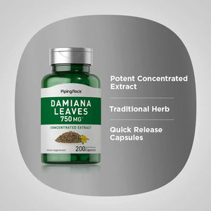 PIPING ROCK - Piping Rock Damiana Leaf Extract 750Mg. 200 Capsulas - The Red Vitamin MX - Suplementos Alimenticios - {{ shop.shopifyCountryName }}