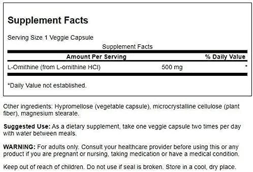 SWANSON - Swanson L-Ornithine 500Mg. 60 Capsulas - The Red Vitamin MX - Suplementos Alimenticios - {{ shop.shopifyCountryName }}