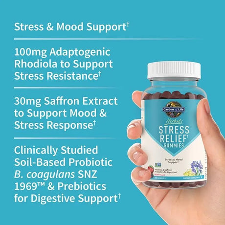 GARDEN OF LIFE - Garden of Life Herbals Stress Relief Gummy with Rhodiola & Saffron 60 Gomitas - The Red Vitamin MX - Suplementos Alimenticios - {{ shop.shopifyCountryName }}