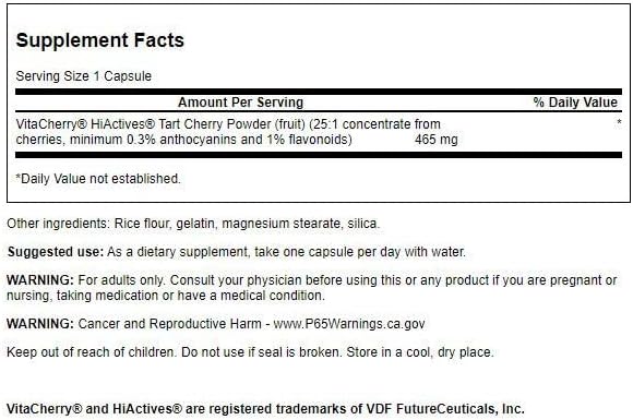 Swanson HiActives Tart Cherry 465Mg. 60 Capsulas 2 Pack