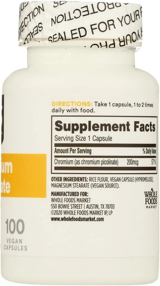 365 - 365 by Whole Foods Market Chromium Picolinate 200mcg 100 Capsulas - The Red Vitamin MX - Suplementos Alimenticios - {{ shop.shopifyCountryName }}