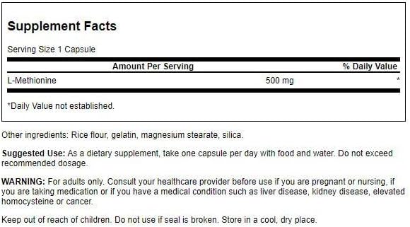 Swanson Pure L-Methionine 500Mg. 30 Capsulas 2 Pack