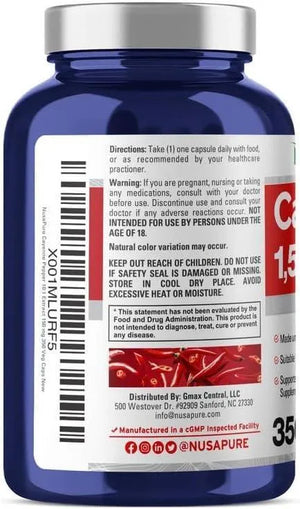 NUSAPURE - NusaPure Cayenne Pepper 1500Mg. 350 Capsulas - The Red Vitamin MX - Suplementos Alimenticios - {{ shop.shopifyCountryName }}