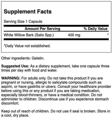 SWANSON - Swanson White Willow Bark 400Mg. 90 Capsulas - The Red Vitamin MX - Suplementos Alimenticios - {{ shop.shopifyCountryName }}