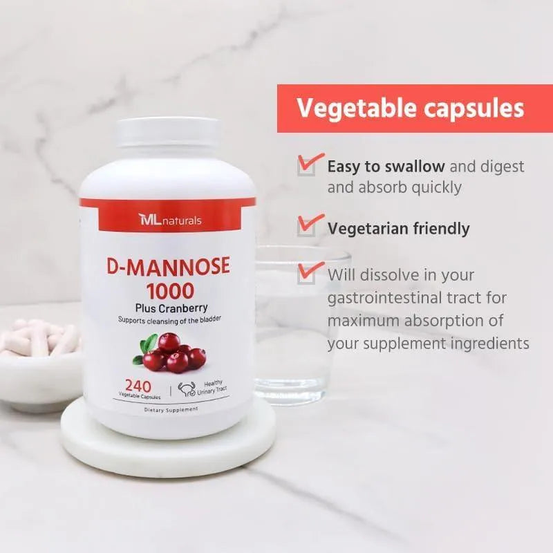 ML NATURALS - ML Naturals D-Mannose 1000Mg. 240 Capsulas - The Red Vitamin MX - Suplementos Alimenticios - {{ shop.shopifyCountryName }}