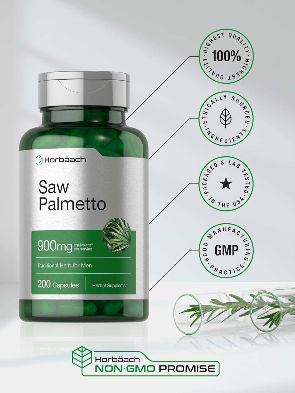Horbaach Saw Palmetto Extract 900Mg. 200 Capsulas