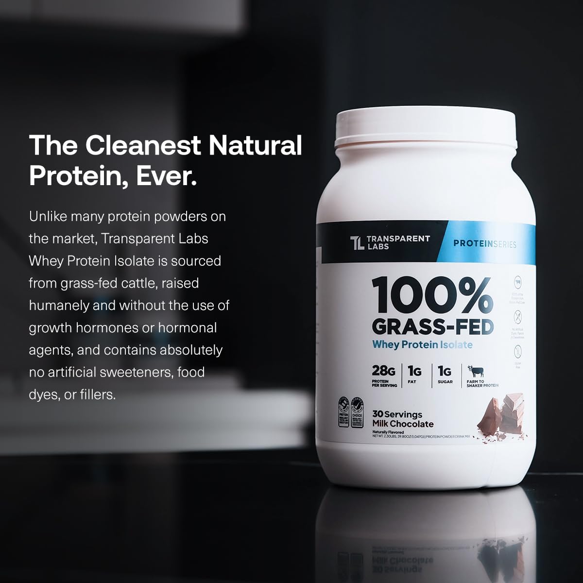Transparent Labs Grass-Fed Whey Protein Isolate 30 Servicios 2.3Lb.