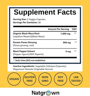 NATGROWN - Natgrown Organic Maca Root Panax Ginseng Powder 1500Mg. 120 Capsulas - The Red Vitamin MX - Suplementos Alimenticios - {{ shop.shopifyCountryName }}