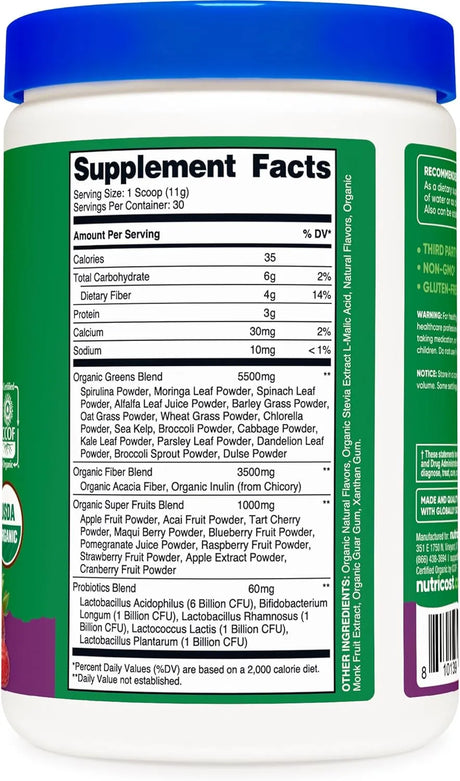NUTRICOST - Nutricost Organic Super Greens Powder 30 Servicios Mixed Berry Flavor 330Gr. - The Red Vitamin MX - Suplementos Alimenticios - {{ shop.shopifyCountryName }}