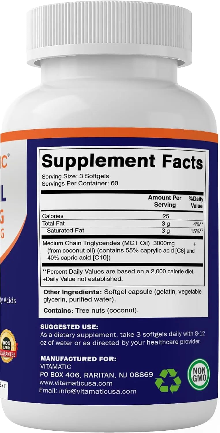 VITAMATIC - Vitamatic MCT Oil 3000Mg. 180 Capsulas Blandas - The Red Vitamin MX - Suplementos Alimenticios - {{ shop.shopifyCountryName }}