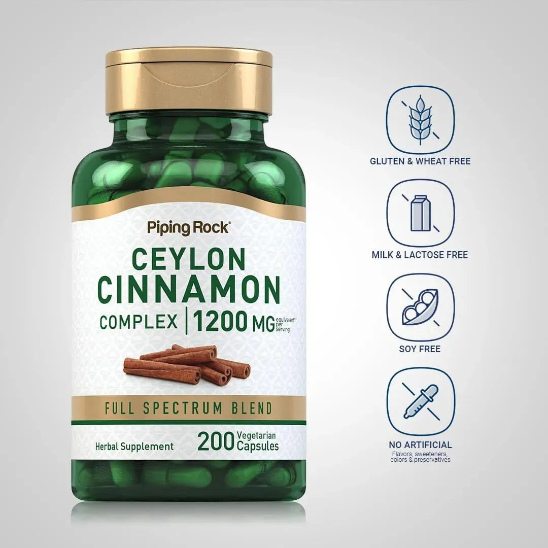 PIPING ROCK - Piping Rock Ceylon Cinnamon Complex 1200Mg. 200 Capsulas - The Red Vitamin MX - Suplementos Alimenticios - {{ shop.shopifyCountryName }}